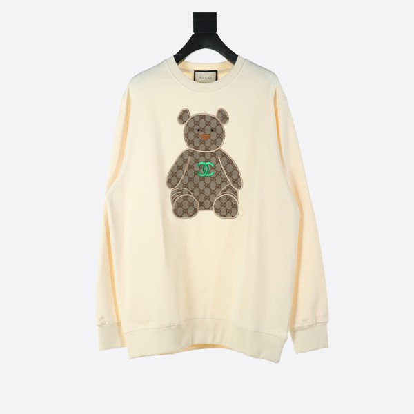 Gucci Bear Crewneck Sweatshirt in White with Embroidered Chest