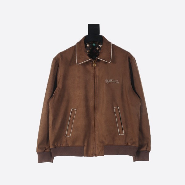 Louis Vuitton Embroidered Stitch Suede Bomber Jacket