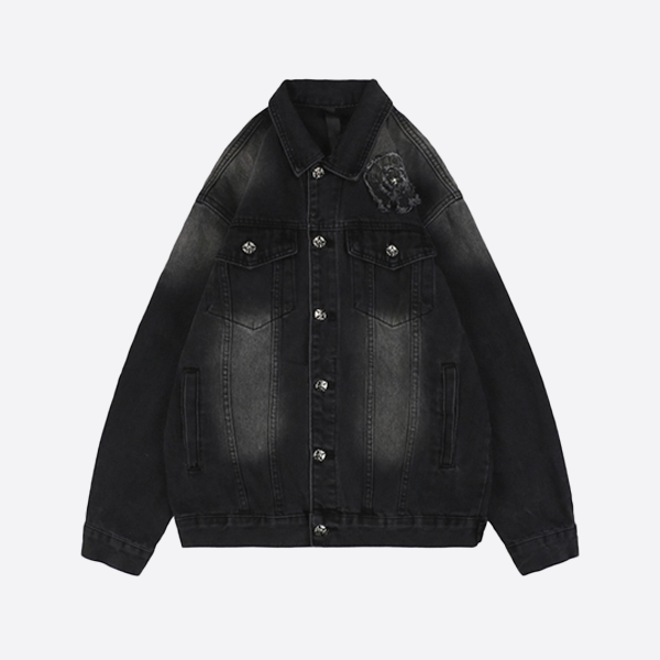 Chrome Hearts Sanskrit Scroll Patch Embroidered Washed Denim Jacket