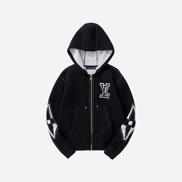 Louis Vuitton Graphic Intarsia Zip Cotton Hoodie in Black