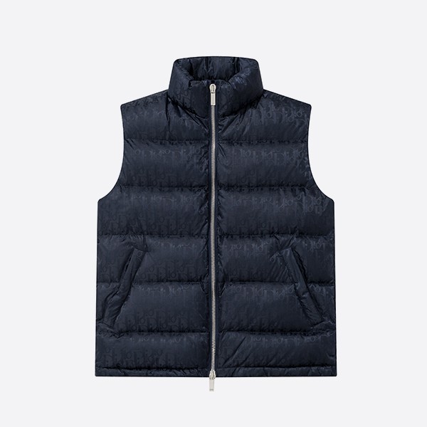 Dior Oblique Down Vest in Navy Nylon and Jacquard