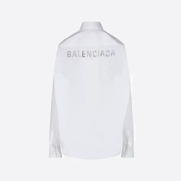 Balenciaga Rhinestone Logo Shirt in White