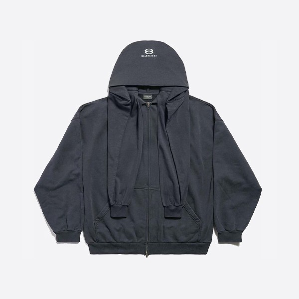 Balenciaga Unity Sport Icon Incognito Zip-Up Oversized Hoodie in Dark Blue/White