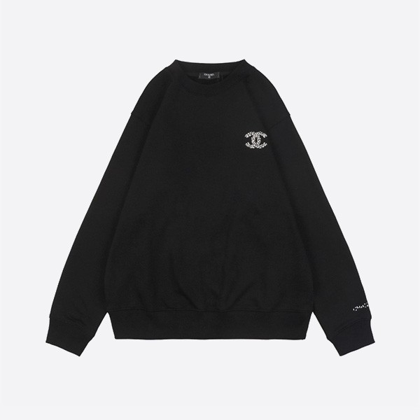 Chanel 24Fw Woven CC Letter Embroidered Round Neck Sweatshirt in Black