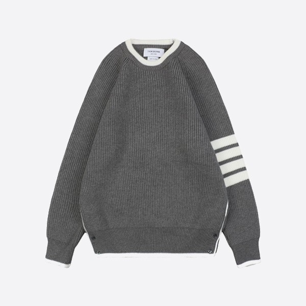 Thom Browne 24FW Side Stripe Crew Neck Sweater in Gray