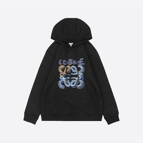 Loewe 24Fw Hand-painted Graffiti Flower Logo Print Hooded Sweatshirt in Black