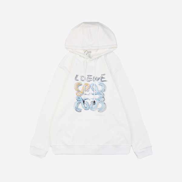 Loewe 24FW Hand-painted Graffiti Flower Logo Print Hooded Sweatshirt in White
