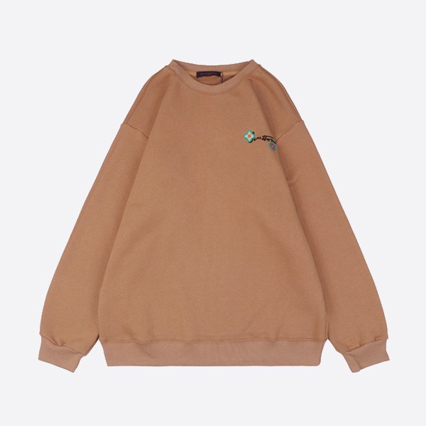 Louis Vuitton 24FW round neck sweatshirt with presbyopia signature embroidered on the back, brown