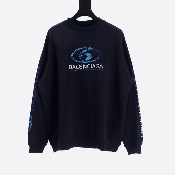 Balenciaga 24FW Distressed Washed Surf Print Round Neck Sweatshirt