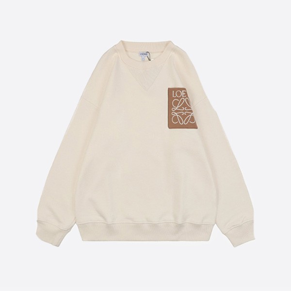 Loewe 24Fw Faux Pocket Color Block Floral Logo Embroidered Round Neck Sweatshirt in White