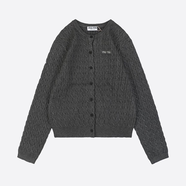 Miu Miu 24Fw Miu Small Label Cable Cardigan Jacket in Gray