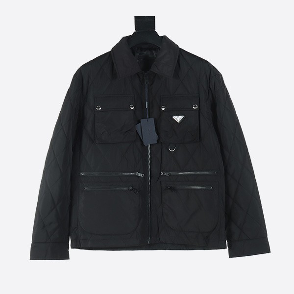 Prada lightweight cotton jacket with large square chest pocket and double zippers on both sides