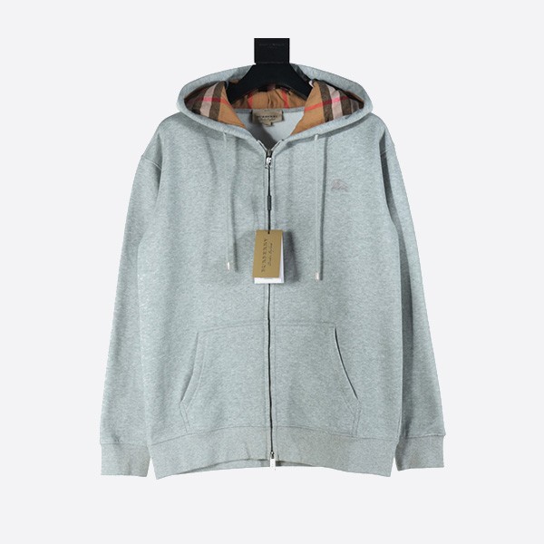 Burberry War Horse Check Hooded Zipper Jacket in Grey