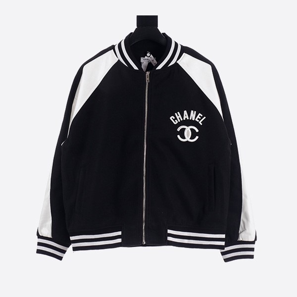 Chanel Patchwork Embroidered Stadium Jacket in Black