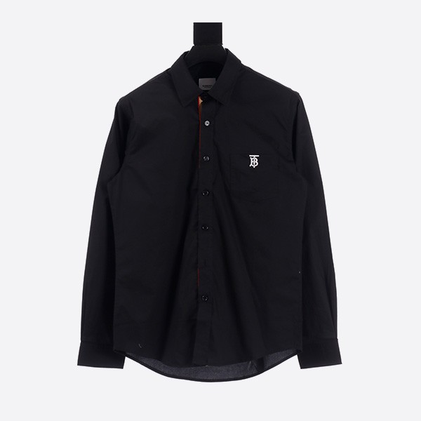 Burberry Classic Embroidered BT Small Label Long Sleeve Shirt in Black