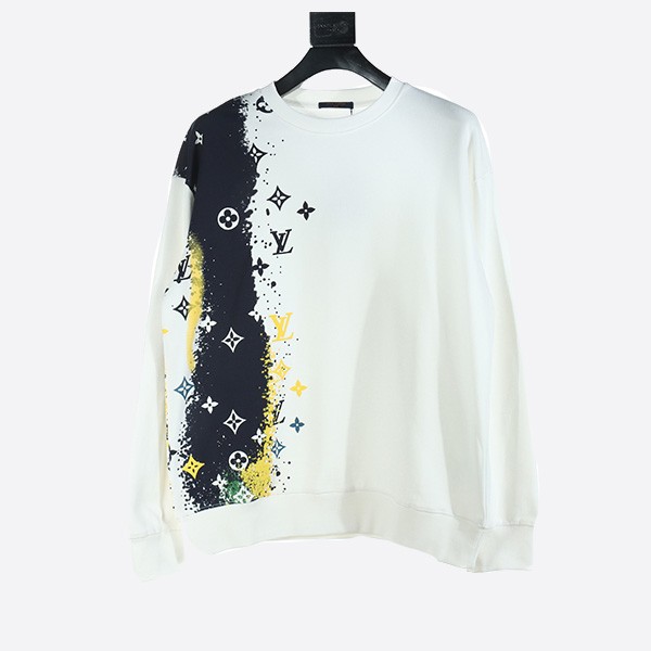 Louis Vuitton 2024Fw Splash Ink Presbyopia Print Round Neck Sweatshirt in White