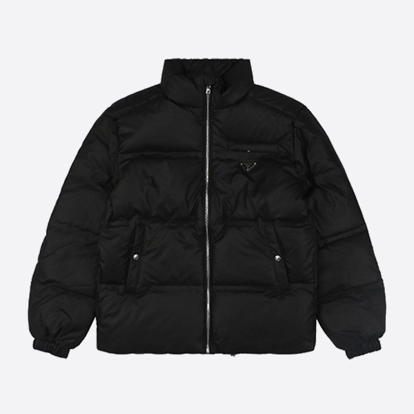 Prada 24FW Triangle Logo Leather Stand Collar Down Jacket