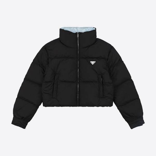 Prada 24FW Triangle Logo 3-Panel Short Down Jacket in Black