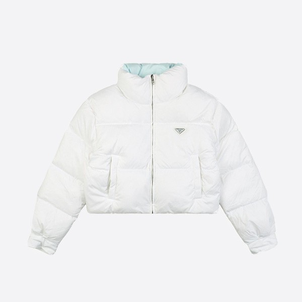 Prada 24FW Triangle Logo 3-Panel Short Down Jacket in White