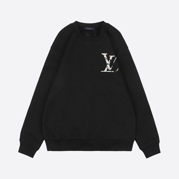Louis Vuitton 24Fw Rhinestone Presbyopia Letter Embroidered Round Neck Sweatshirt in Black