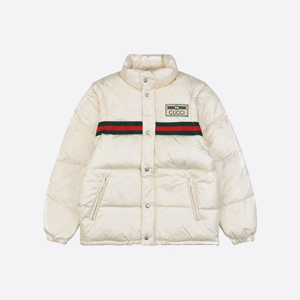Gucci 22Fw Red & Green Webbing Down Jacket in Beige