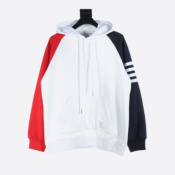 Thom Browne Splice Four Stripe Velvet Hooded Sweatshirt in Black
