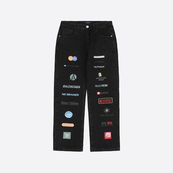 Balanciaga 24FW Vertical Paris Multi-Label Denim Pants in Black