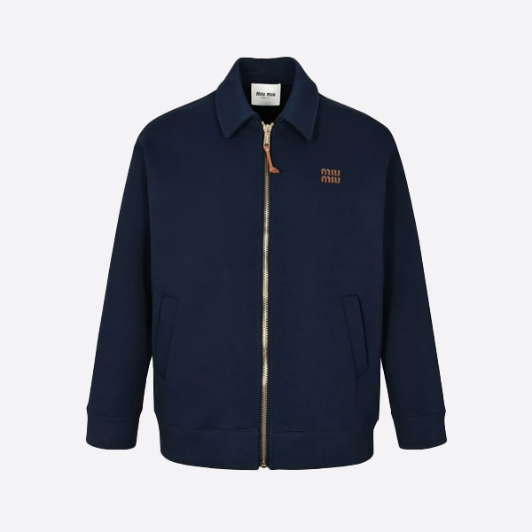 Miumi stand collar zipper letter knitted cardigan jacket ML1064SOOO15EG