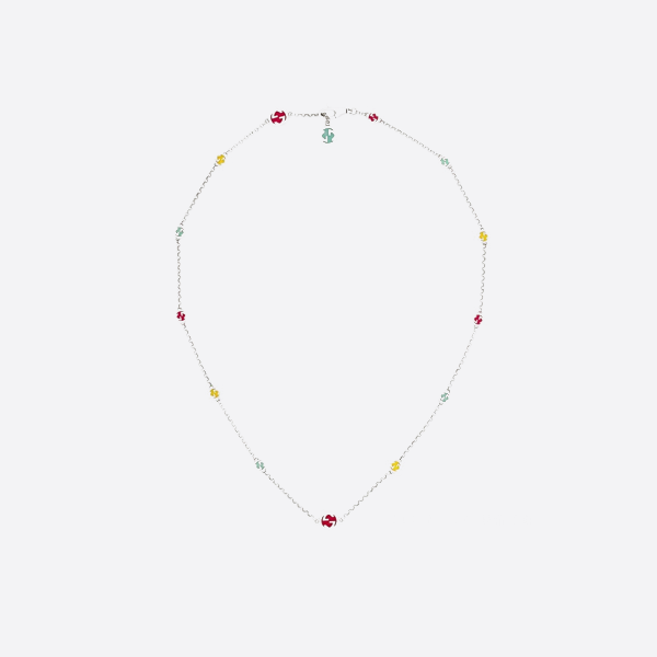 Gucci 925 Sterling Silver Interlocking Double G Colorful Enamel Necklace