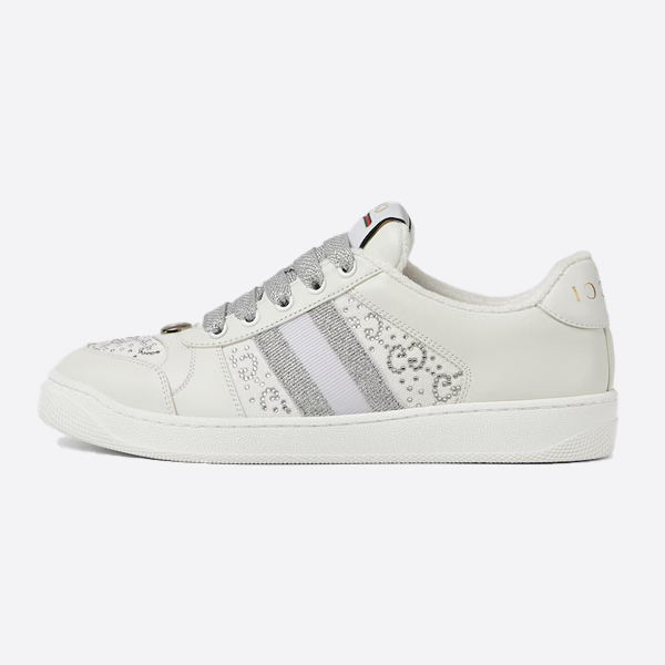 Gucci Screen White Grey Diamond Casual Sneakers 732193 FADQ7 9096