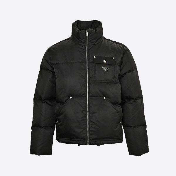 Prada nylon logo flap pocket stand collar down jacket