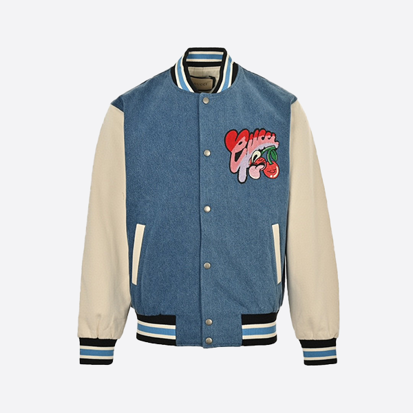 Gucci 24Fw Cherry Embroidered Denim Patchwork Jacket