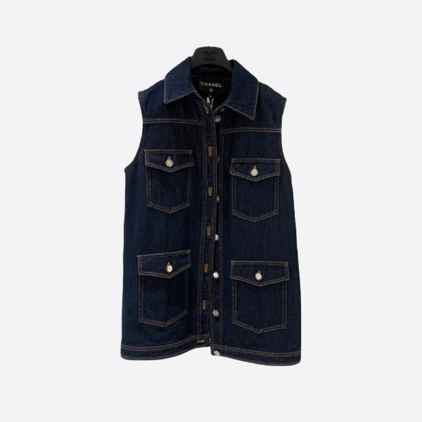 Chanel Native Blue Denim Vest Jacket