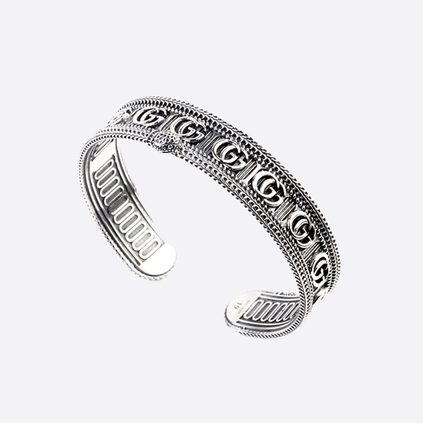 Gucci Silver 925 Series 3D Double G & Stripe Pattern Bracelet