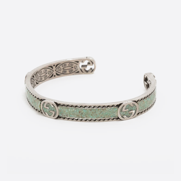 Gucci 925 Sterling Silver Double G Interlocking Marble Enamel