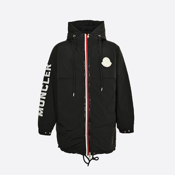 Moncler long down jacket with sleeve logo