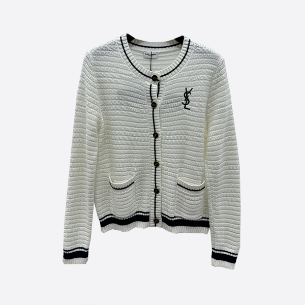 Saint Laurent double pocket crew neck long sleeve cardigan