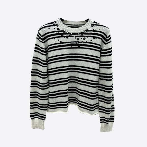 Miu Miu Heavy Sequin Striped Knit Long Sleeve