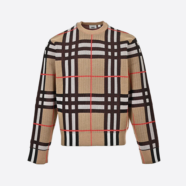 Burberry Check College Pattern Crew Neck Sweater