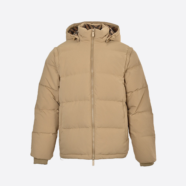 Down jacket with detachable sleeves and hood and Burberry embroidered armbands