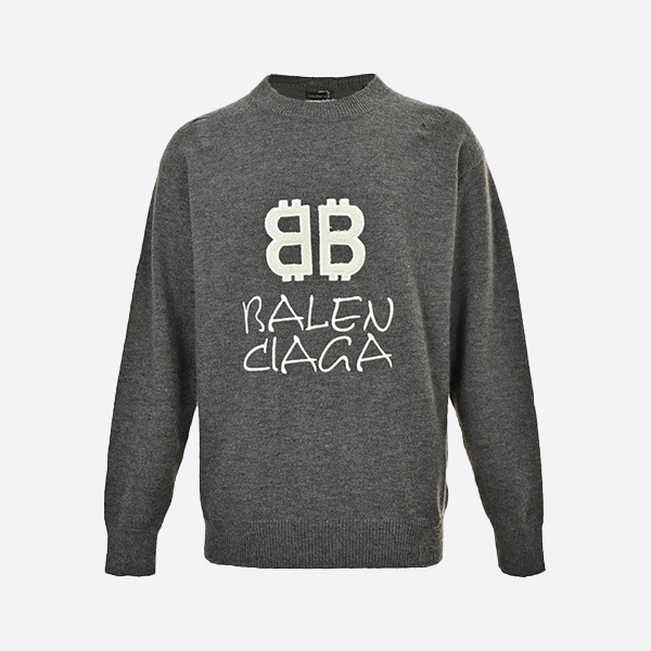 Balenciaga Double B Embroidered Knit Crew Neck Sweater