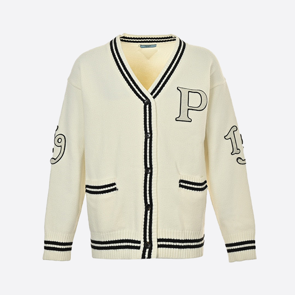 Prada Appliqué Preppy Cardigan Sweater