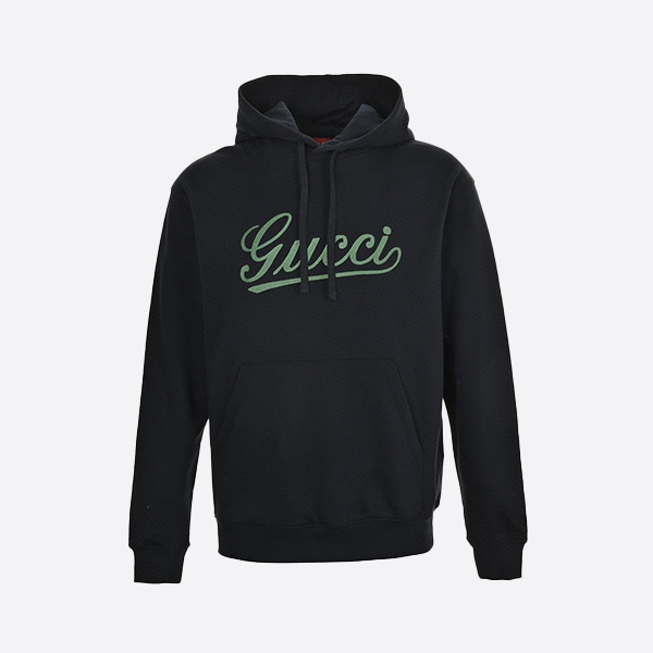 Gucci 24FW Green Signature Embroidered Lettering Hooded Sweatshirt
