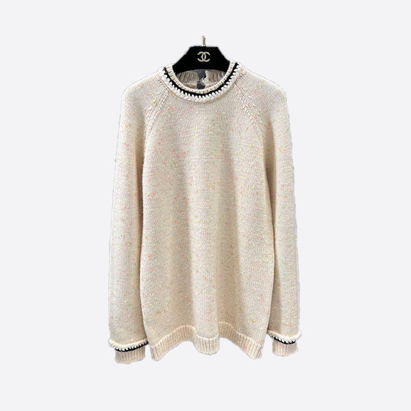Chanel piping candy-colored polka dot long knit sweater