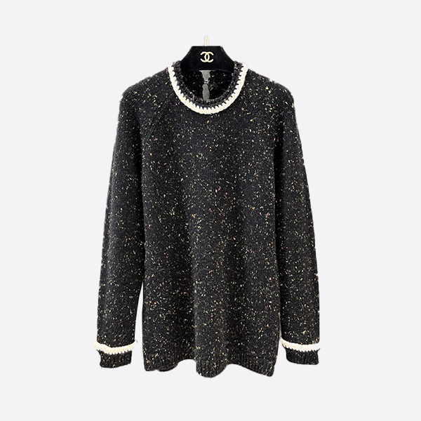 Chanel piping candy-colored polka dot long knit sweater