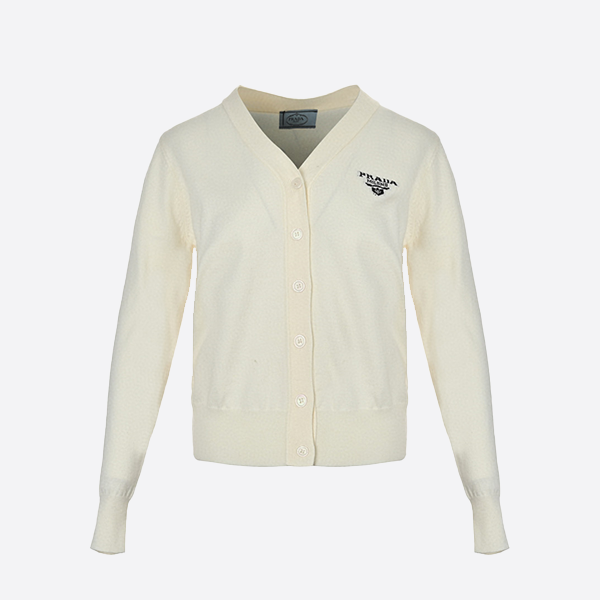 Prada Chest Logo Jacquard Wool V-Neck Cardigan Sweater