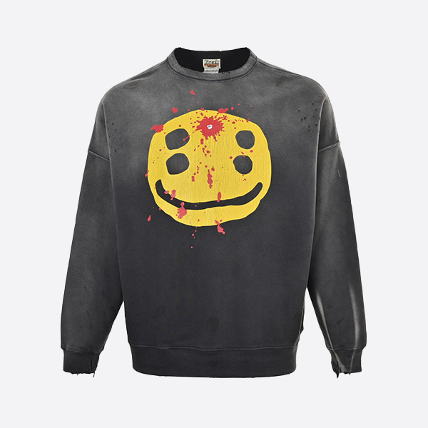SAINT MICHAEL crew neck sweatshirt with a smiley face print and four eyes