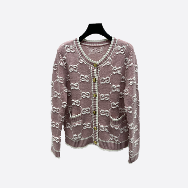Gucci Jacquard Knit Crew Neck Cardigan