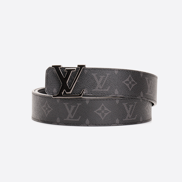 Louis Vuitton LV Shiny Black Logo Belt Buckle Monogram Belt