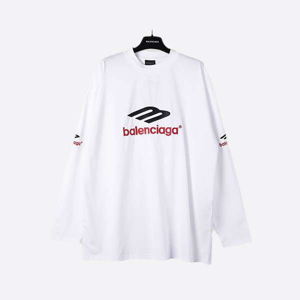 Balenciaga 3B Embroidered Long Sleeve Shirt, White, 2023 Spring/Summer